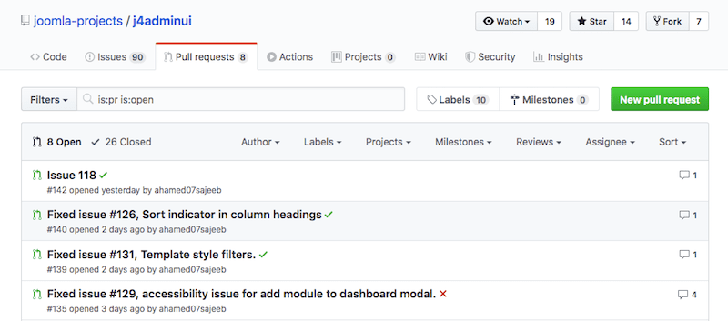 รายการ Code ที่มีการแก้ไข Pull Request List